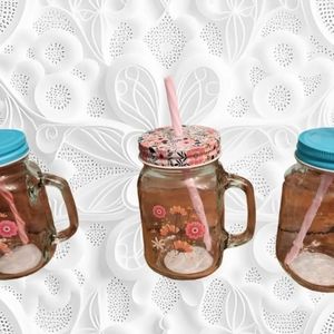 3 piece flower Mason jar decor set W/straws